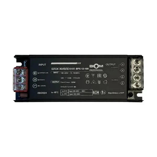Блок питания BIOM PROFESSIONAL DC12 100W BPX-12-100 8А алюминиевый 12V IP20 - Фото 1 Блок питания BIOM PROFESSIONAL DC12 100W BPX-12-100 8А алюминиевый 12V IP20 - изображение 1