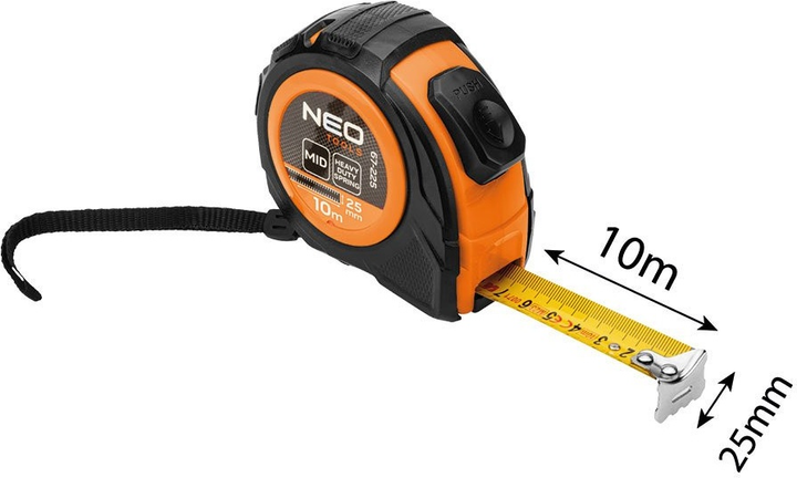 Рулетка NEO Tools сталева 10 м x 25 мм з автоматичним блокуванням та 2 кнопками зупинки 67-225 (5907558499964) - зображення 7