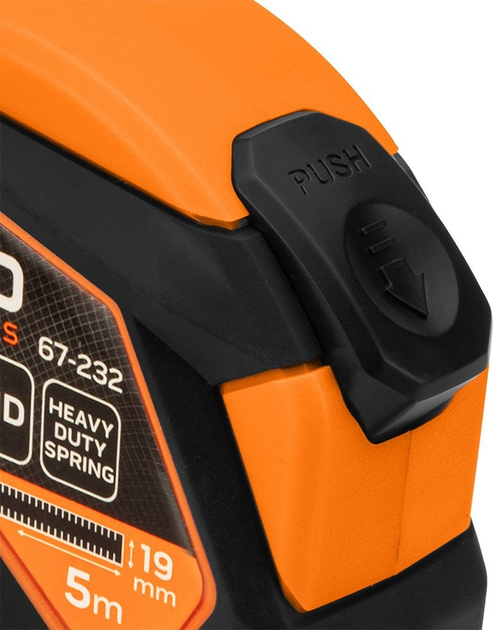 Рулетка NEO Tools сталева 5 м x 19 мм з автоматичним блокуванням, кнопкою зупинки та магнітом 67-232 (5907558499988) - зображення 6