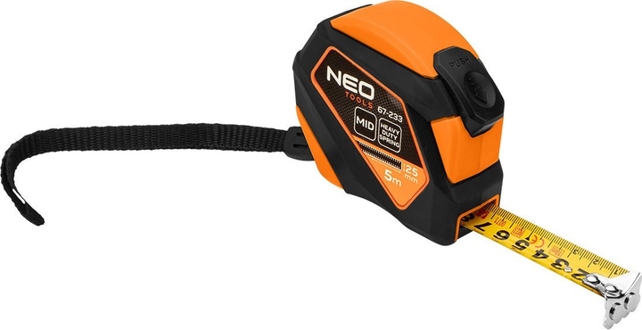 Рулетка NEO Tools сталева 5 м x 25 мм з автоматичним блокуванням, кнопкою зупинки та магнітом 67-233 (5907558499995) - зображення 2