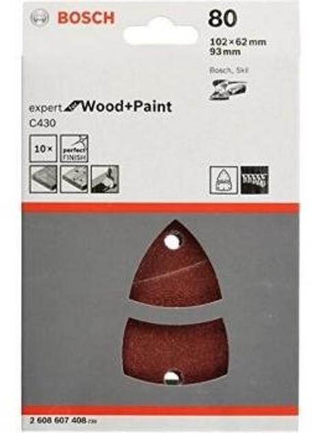 Шліфувальний папір Bosch Red Wood P 80 2608607408 10 шт (3165140323291) - зображення 2