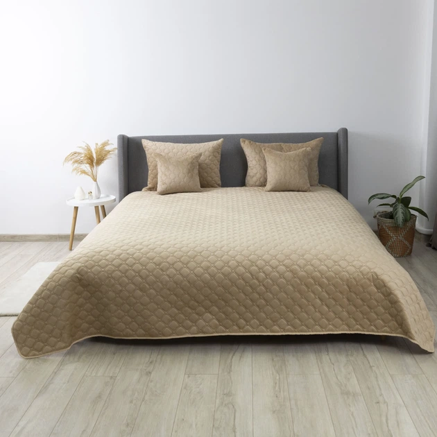 Покривало ТЕП "VELOUR" Золотий беж/Ромб круглий, 180x240 - изображение 2