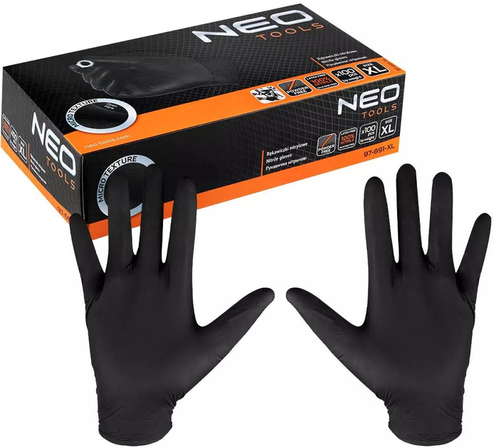 Нітрилові рукавички NEO Tools розмір XL 97-691-XL 100 шт чорні (5907558484533) - зображення 1
