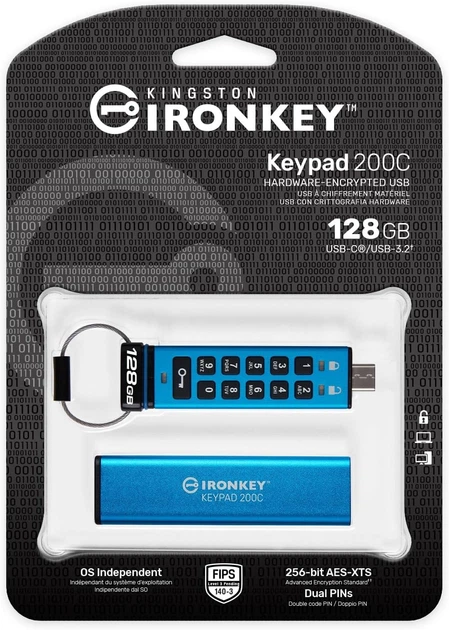 Флеш-накопичувач Kingston IronKey Keypad 200 Апаратне шифрування Блакитний - зображення 6