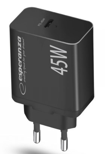 Мережевий зарядний пристрій Esperanza 45W USB-C PD Black (5901299960608) - зображення 2