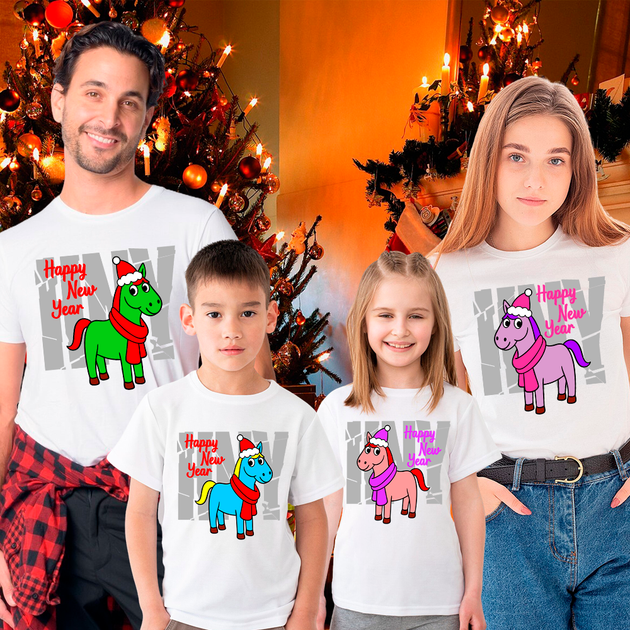 Футболки Family Look Кавун Коні Happy New Year M 4 шт Білий ФП013157(M) - изображение 2