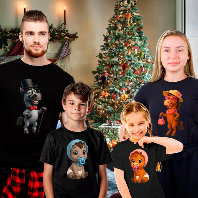 Футболки Family Look Кавун Сім'я новорічних коней M 4 шт Чорний ФП013166(M) - изображение 2