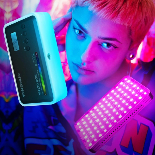 Профессиональный RGB видеосвет Yongnuo YN120 — портативный LED светильник для фото и видеосъемки, блогов, YouTube, TikTok, CRI 95+, 2500K-9900K, аккумулятор 3000 mAh, зарядка Type-C - изображение 4