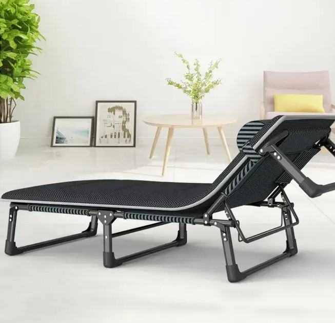Раскладная кровать с Mesh-матрасом и подушкой LEOBRO Striped 193х68х30 см, с регулировкой спинки, черная в полоску - Фото 6 Раскладная кровать с Mesh-матрасом и подушкой LEOBRO Striped 193х68х30 см, с регулировкой спинки, черная в полоску - изображение 6