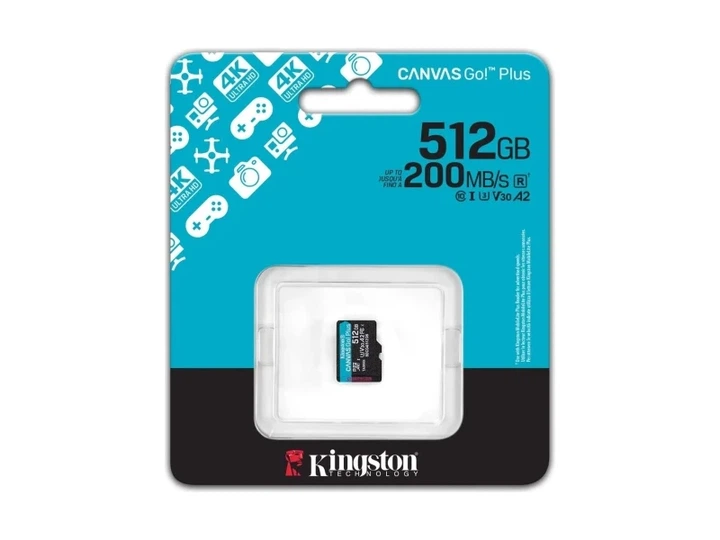 Карта пам'яті Kingston MicroSDXC 512GB Canvas Go Plus Gen4 200MB/s A2 U3 V30 (SDCG4/512GBSP) - Фото 2 Карта пам'яті Kingston MicroSDXC 512GB Canvas Go Plus Gen4 200MB/s A2 U3 V30 (SDCG4/512GBSP) - изображение 2