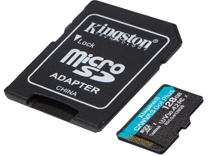Карта пам'яті Kingston 128GB microSD C10 UHS-I U3 A2 V30 + SD Adapter (SDCG4/128GB) - изображение 2
