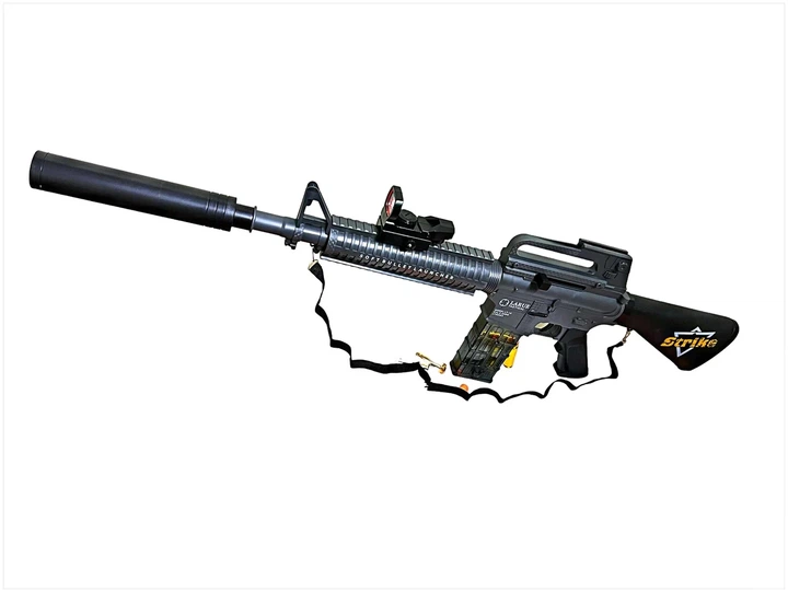 Игрушечный автомат винтовка M16А4 на мягких пулях EVA 95 см с глушителем, оптическим прицелом серый - Фото 6 Игрушечный автомат винтовка M16А4 на мягких пулях EVA 95 см с глушителем, оптическим прицелом серый - изображение 6