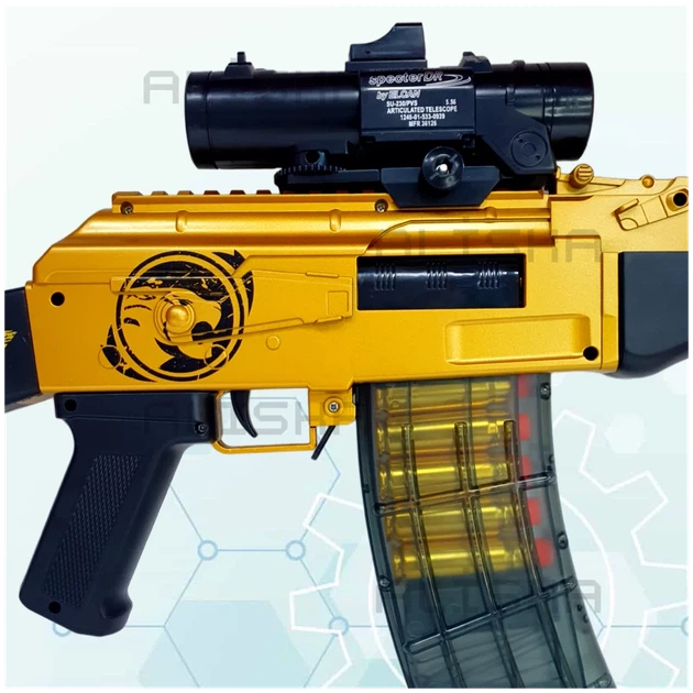 Игрушечный автомат винтовка AK-47 на мягких пулях EVA 92 см с глушителем, оптическим прицелом желтый - изображение 7