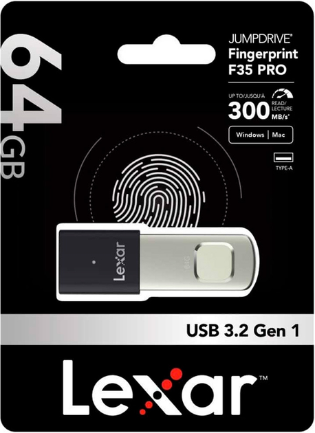 Pendrive Lexar JumpDrive Fingerprint F35 Pro 64GB USB 3.2 Gen1 Black/Grey (LJDF35P064G-RNBNG) - obraz 6