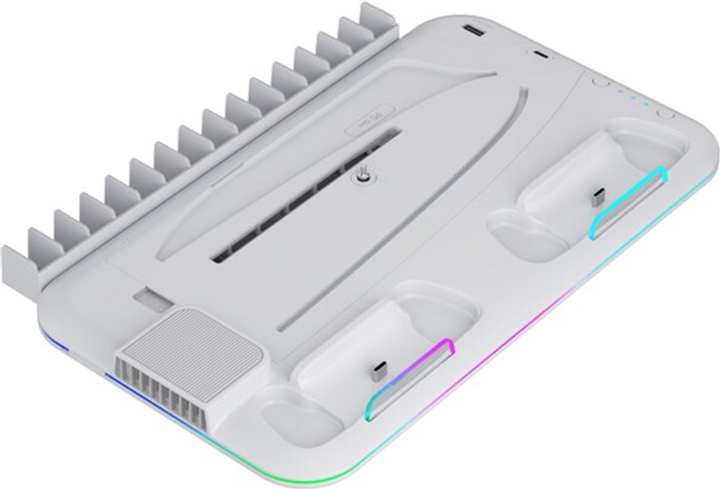 Stojak do PS5 Canyon CS-51 RGB Slim/DE z chłodzeniem i ładowaniem padów White (CND-CSPS5W-1) - obraz 1