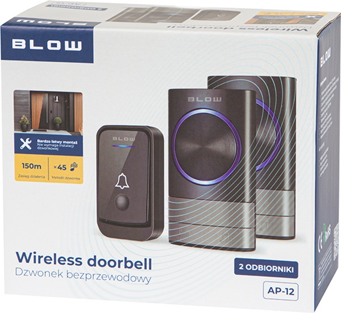 Bezprzewodowy dzwonek Blow AP-12 z 2 odbiornikami Czarny (5900804146438) - obraz 4