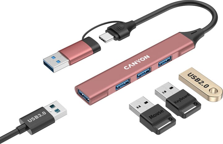 USB-хаб Canyon DS-02 4-в-1 USB-A/C Pink (CNS-TDS02P) - зображення 5