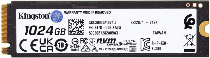 Накопичувач SSD 1TB Kingston KC3000 M.2 2280 PCIe 4.0 x4 NVMe 3D TLC (SKC3000S/1024G) - изображение 3