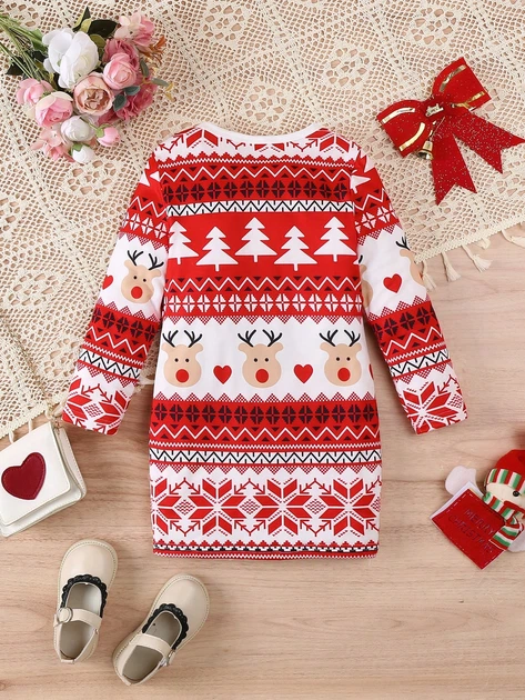 Детское новогоднее платье для девочки SHEIN GD-00174330 92-98 см Красное (DN3012300067532) - изображение 2