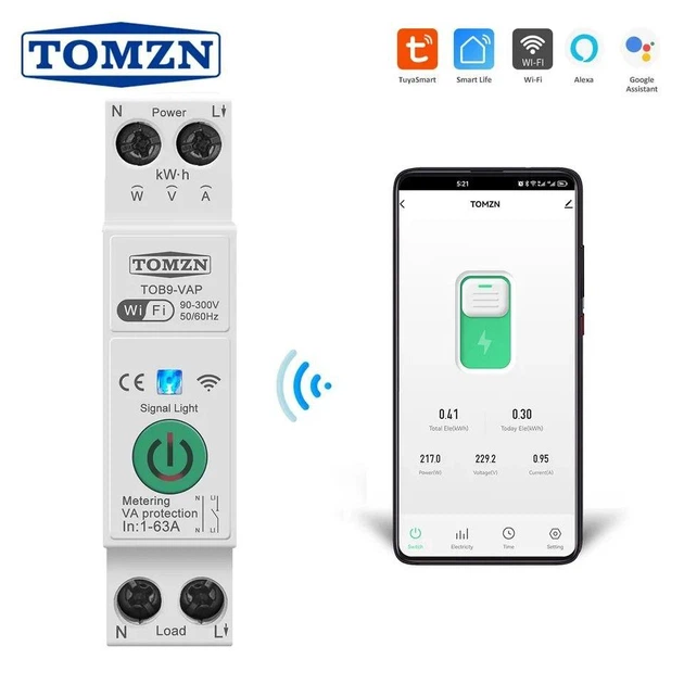 Розумний WIFI автоматичний вимикач TOMZN TOB9-VAP 1-63А 1P з моніторингом напруги та сили струму - Фото 1 Розумний WIFI автоматичний вимикач TOMZN TOB9-VAP 1-63А 1P з моніторингом напруги та сили струму - зображення 1