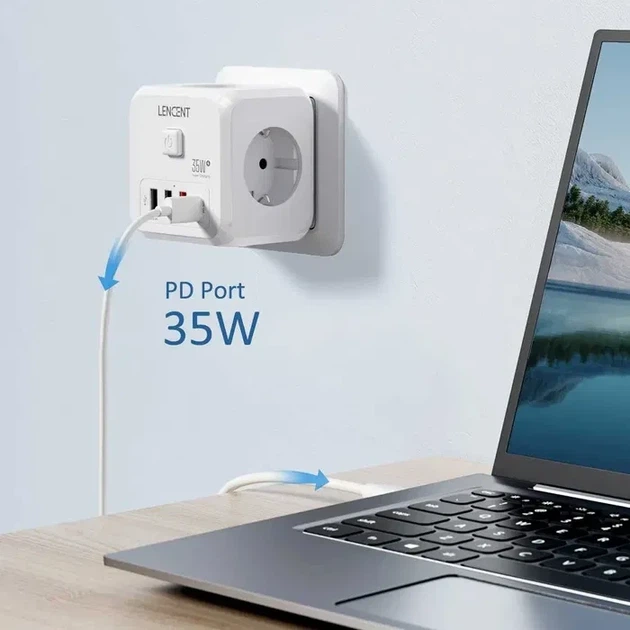 Мережевий фільтр розгалужувач трійник LENCENT PD35W 3AC 3U1C - зображення 3