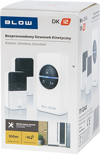 Bezprzewodowy dzwonek Blow KINETIC DK-12 z 2 nadajnikami Biały (5900804129172) - obraz 5