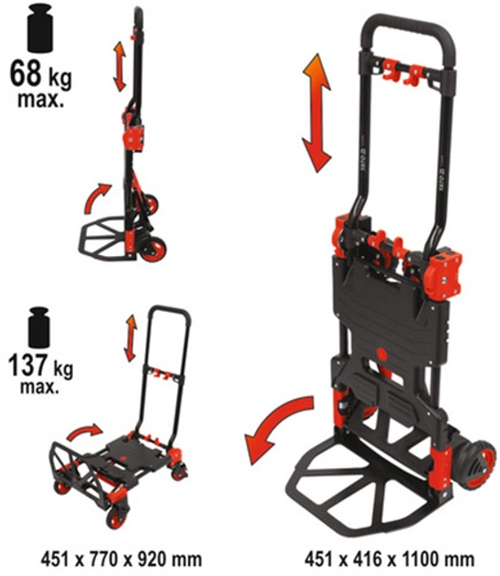 Wózek YATO transformacyjny 2 w 1, składany, max. obciążenie 137 kg, 45.1 x 41.6 x 110 cm (YT-37412) - obraz 2