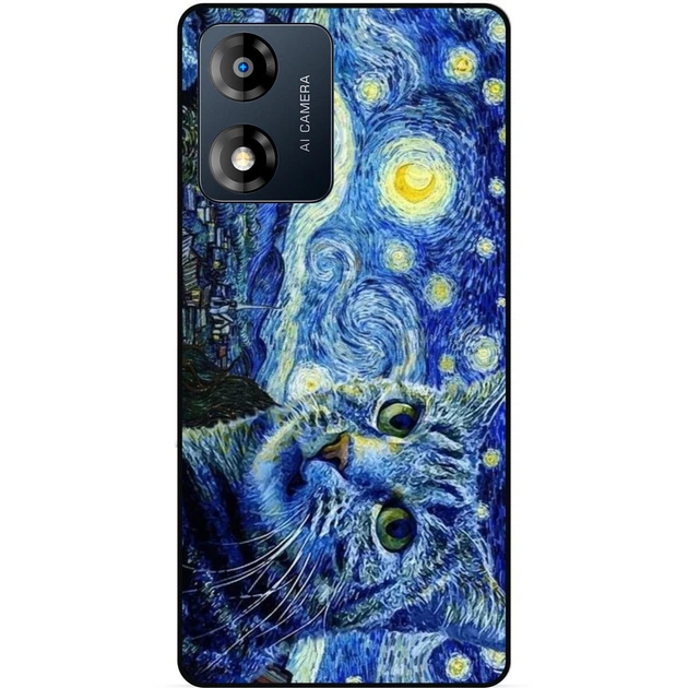 Силиконовый бампер чехол Candy для Motorola Moto E13 с рисунком Кошечка Звездная ночь - Фото 1 Силиконовый бампер чехол Candy для Motorola Moto E13 с рисунком Кошечка Звездная ночь - изображение 1