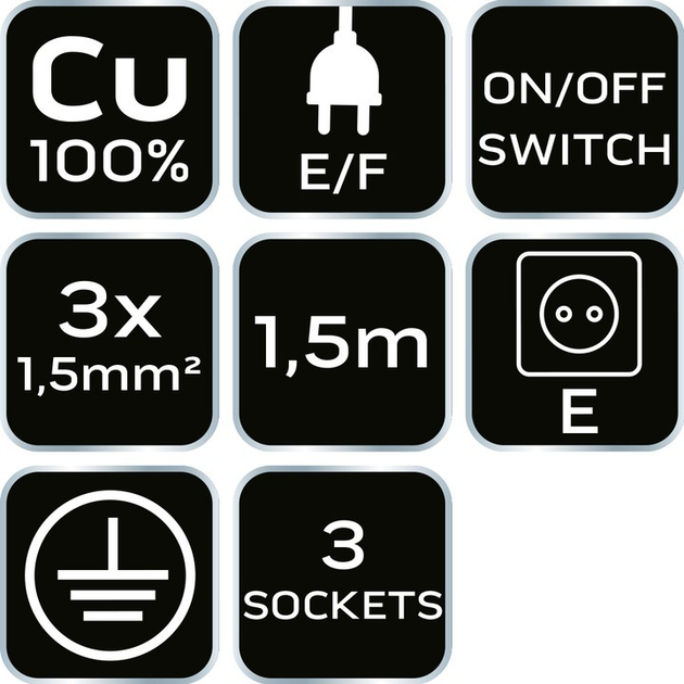 Przedłużacz listwowy NEO Tools 3 gniazda 1.5 m czarny 90-182 (5907558474985) - obraz 6