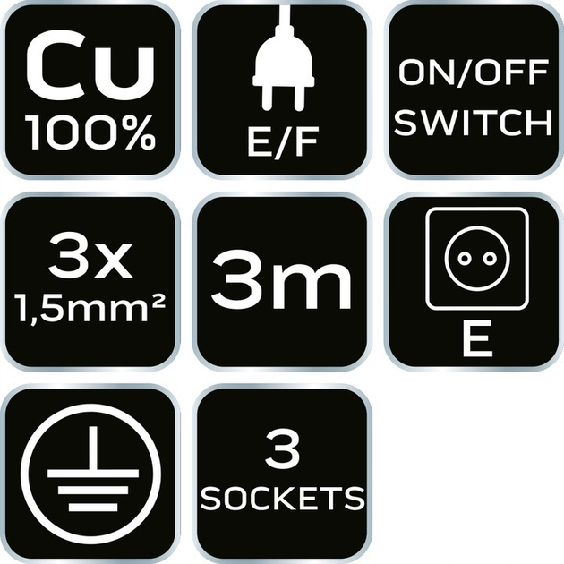 Przedłużacz listwowy NEO Tools 3 gniazda 3 m czarny 90-183 (5907558474992) - obraz 6