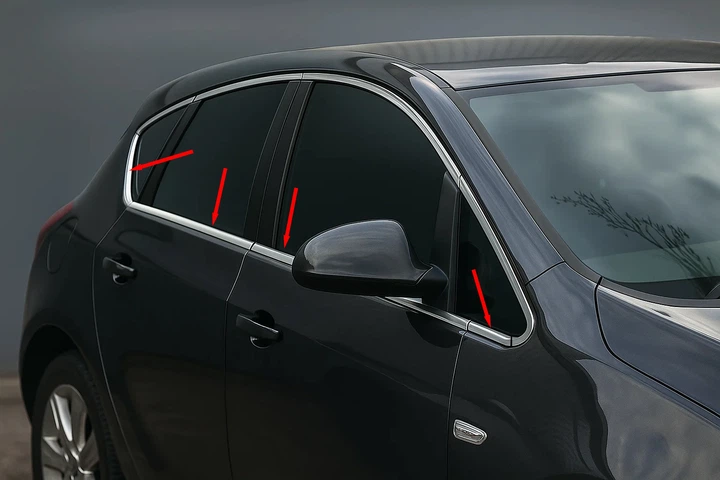 Нижняя окантовка стекол (Hatchback, 8 шт, нерж) Carmos - Турецкая сталь для Opel Astra J 2009-2015 гг - Фото 2 Нижняя окантовка стекол (Hatchback, 8 шт, нерж) Carmos - Турецкая сталь для Opel Astra J 2009-2015 гг - изображение 2