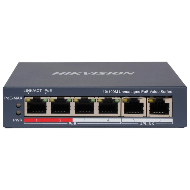 Коммутатор 4 порта неуправляемый Hikvision DS-3E0106P-E/M(B) POE - Фото 1 Коммутатор 4 порта неуправляемый Hikvision DS-3E0106P-E/M(B) POE - изображение 1