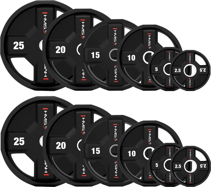 Zestaw talerzy olimpijskich HMS TPC poliuretanowych 2 x 2.5 - 25 kg 12 szt. (5908261682780) - obraz 1