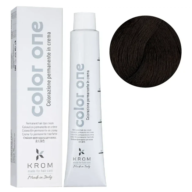 Стойкая крем-краска для волос KROM Color One 4.0 Каштановый, 100 мл - Фото 2 Стойкая крем-краска для волос KROM Color One 4.0 Каштановый, 100 мл - изображение 2