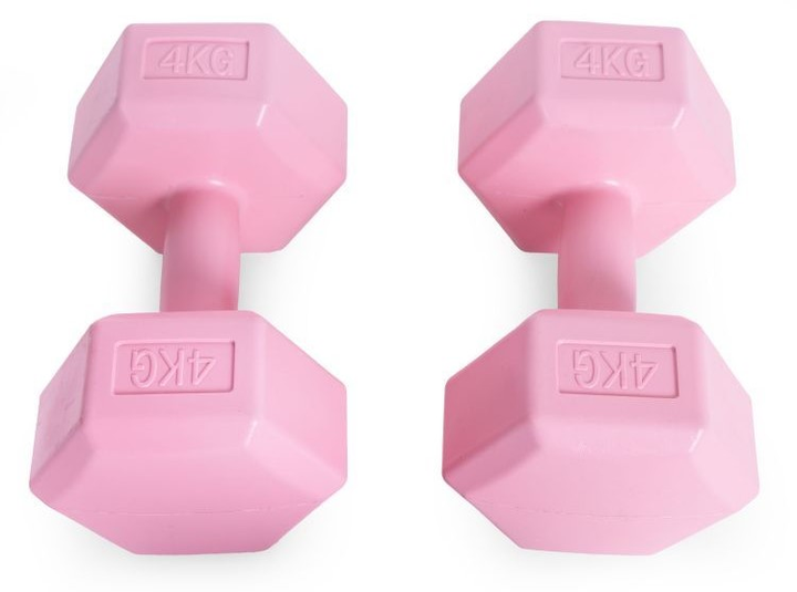 Hantle sześciokątne do ćwiczeń Modern Home 2 x 4 kg Różowe (5905817006168) - obraz 3