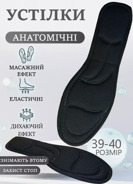 Стельки для обуви и кроссовок анатомические мужские женские 39-40 размер Черный - Фото 1 Стельки для обуви и кроссовок анатомические мужские женские 39-40 размер Черный - изображение 1