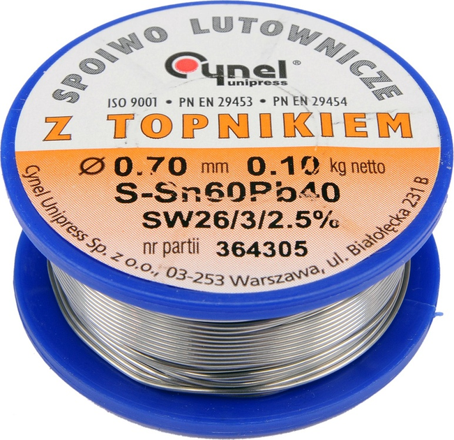 Припій Cynel Sn60-Pb40 дротяний на котушці діаметр 0.7 мм 100 г (5906083768064) - зображення 1