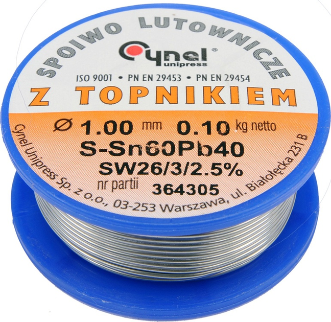 Spoiwo lutownicze Cynel Sn60Pb40 1 mm 100 g (5906083768101) - obraz 1