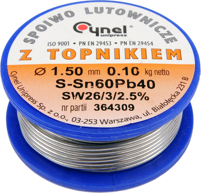 Припій Cynel Sn60-Pb40 дротяний на котушці діаметр 1.5 мм 100 г (5906083768149) - зображення 1