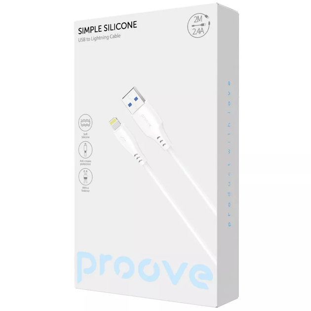 Кабель Proove Lightning для iPhone/iPad, USB, 2м, белый силикон, 2.4А - Фото 2 Кабель Proove Lightning для iPhone/iPad, USB, 2м, белый силикон, 2.4А - изображение 2