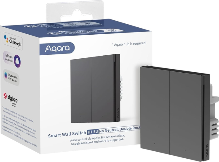 Inteligentny włącznik Aqara Smart Wall Switch H1 (no neutral, double rocker) Grey (WRS-R02-G) - obraz 3