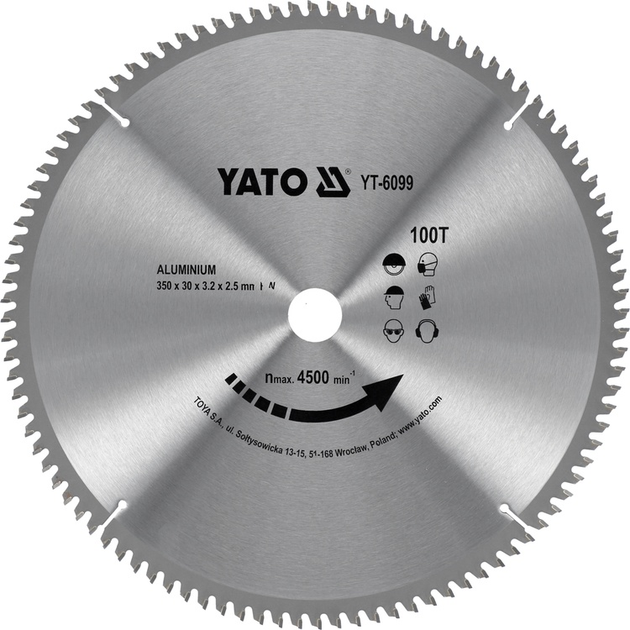Tarcza widiowa YATO do aluminium 350 x 100 zębów x 30 mm (YT-6099) - obraz 1