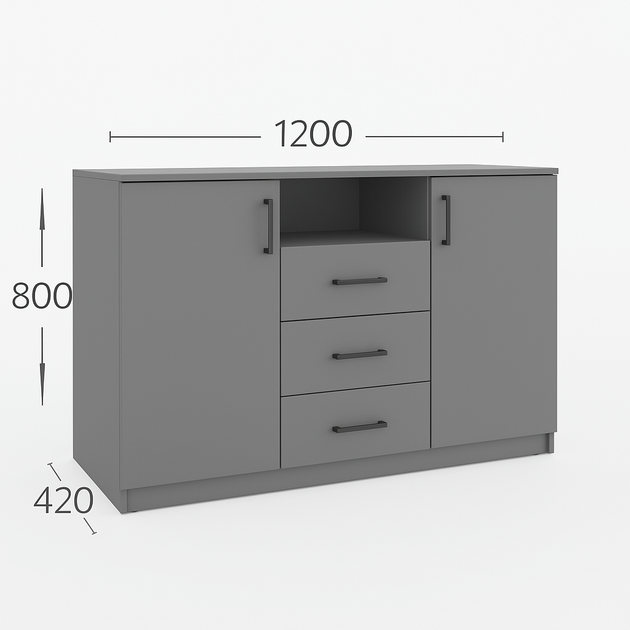 Комод Garant К 120х80 3Ш+2Д Серый графит (00-00257398) - Фото 2 Комод Garant К 120х80 3Ш+2Д Серый графит (00-00257398) - изображение 2