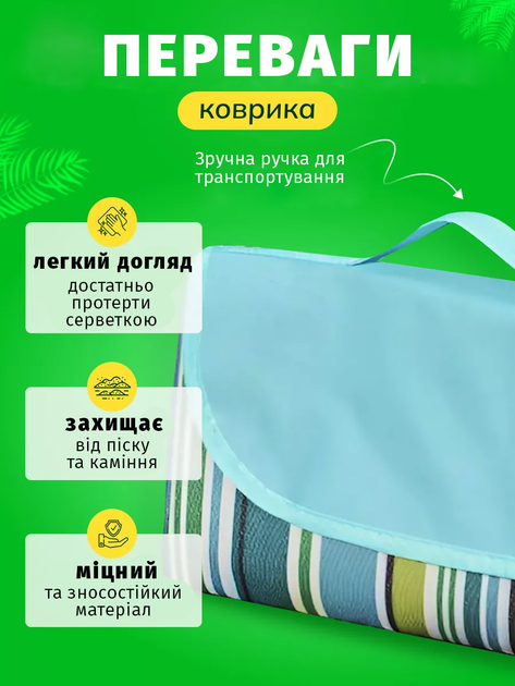 Коврик для пляжа водонепроницаемый, плед покрывало на природу пикник, Непромокаемый складной 150х200 см - изображение 3