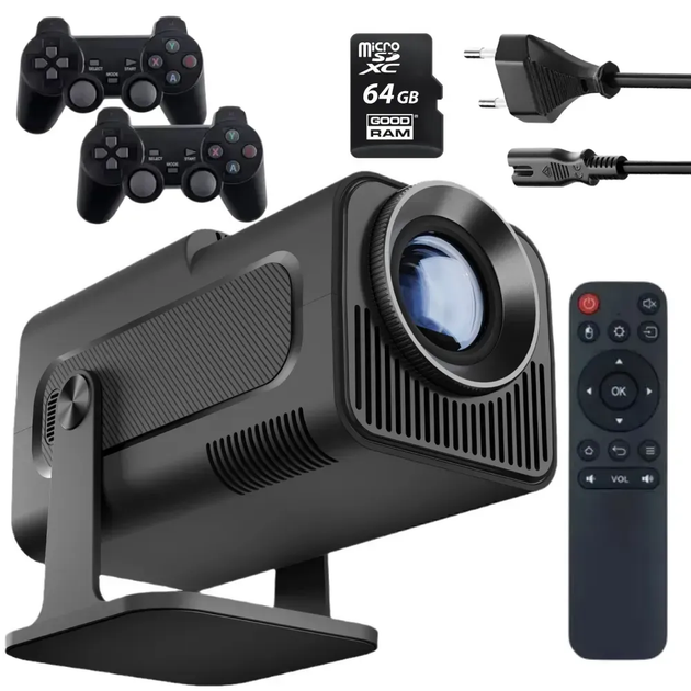 Проектор для домашнего кинотеатра с 2 джойстиками для ретро игр 4K HD, проектор фильмов с играми Черный - изображение 3