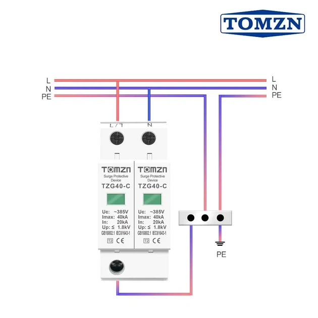 УЗИП TOMZN 2P AC SPD 275V TZG40-C 20-40 кА Устройство защиты от импульсных перенапряжений на переменный ток, молниезащита разрядник - изображение 4