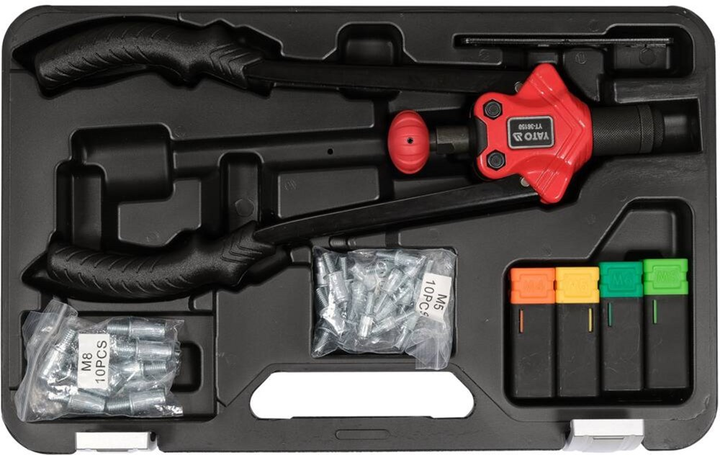Nitownica dwuręczna YATO do nitonakrętek M4-M8 360 mm z głowicami i nitami, 46 elementów (YT-36150) - obraz 2