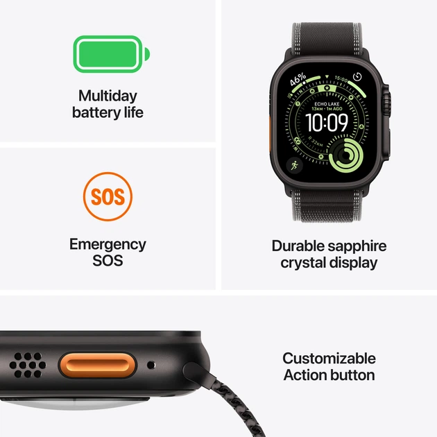 Smartwatch Apple Watch Ultra 3 GPS + Cellular 49mm Black Titanium Case with Black Alpine Loop M (APL_MF0V4) - obraz 3