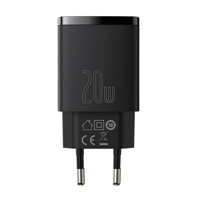 Сетевое зарядное устройство адаптер Baseus Compact Quick Charger (CCXJ-B02) |1USB/1Type-C, 20W/3A, поддержка быстрой зарядки QC/PD, многоуровневая система защиты, универсальная совместимость, компактный| Черный - Фото 1 Сетевое зарядное устройство адаптер Baseus Compact Quick Charger (CCXJ-B02) |1USB/1Type-C, 20W/3A, поддержка быстрой зарядки QC/PD, многоуровневая система защиты, универсальная совместимость, компактный| Черный - изображение 1