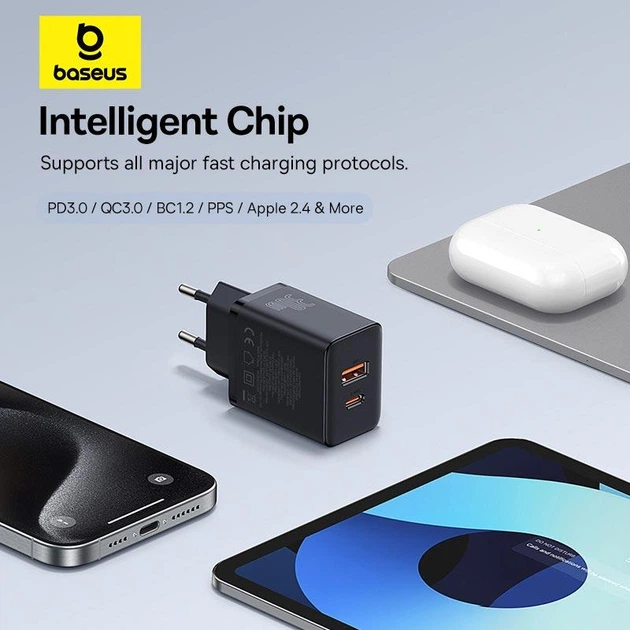 Сетевое зарядное устройство адаптер Baseus Cube Fast Charger |1USB/1Type-C, 30W/3A, поддержка быстрой зарядки PD/QC, многоуровневая защита, универсальная совместимость| Черный - Фото 12 Сетевое зарядное устройство адаптер Baseus Cube Fast Charger |1USB/1Type-C, 30W/3A, поддержка быстрой зарядки PD/QC, многоуровневая защита, универсальная совместимость| Черный - изображение 12